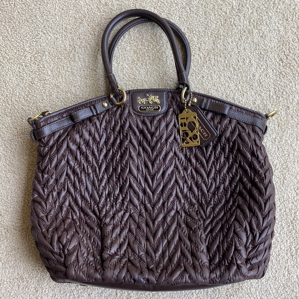 Coach Limited Edition Brown Quilted Nylon Bag w/ Purple Lining; w/ Dust Cover